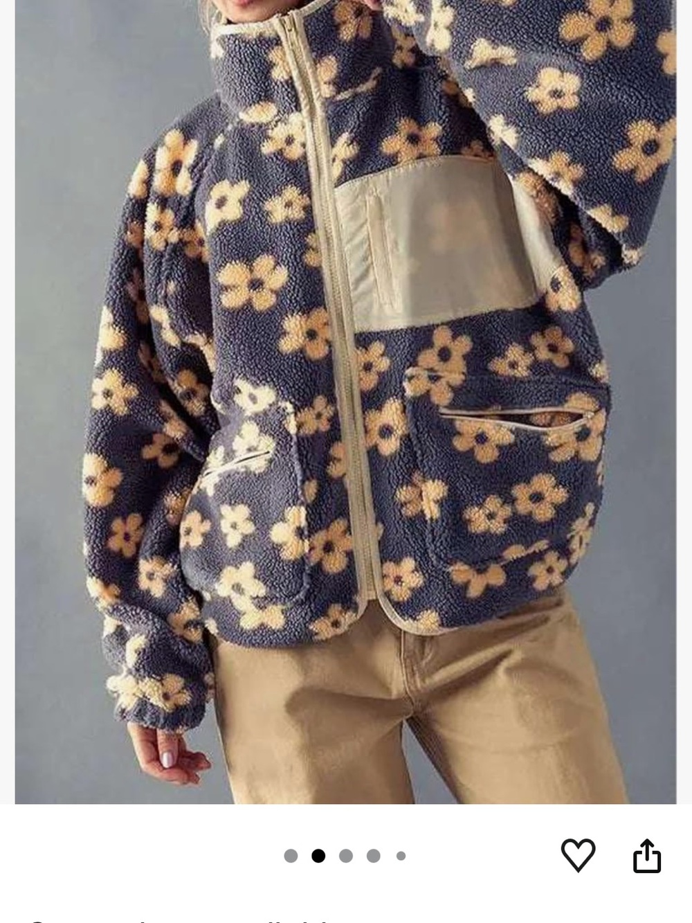 Amazon Navy Floral Sherpa Jacket with Cream Accents